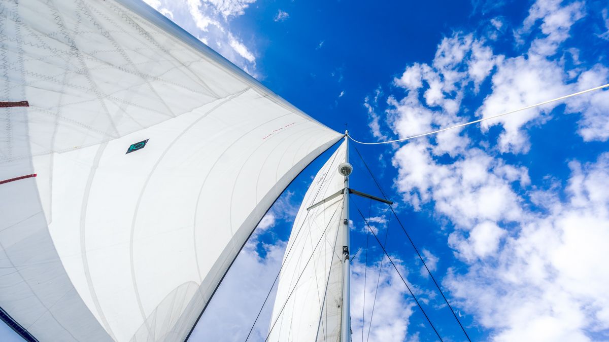 blue skies and full sails