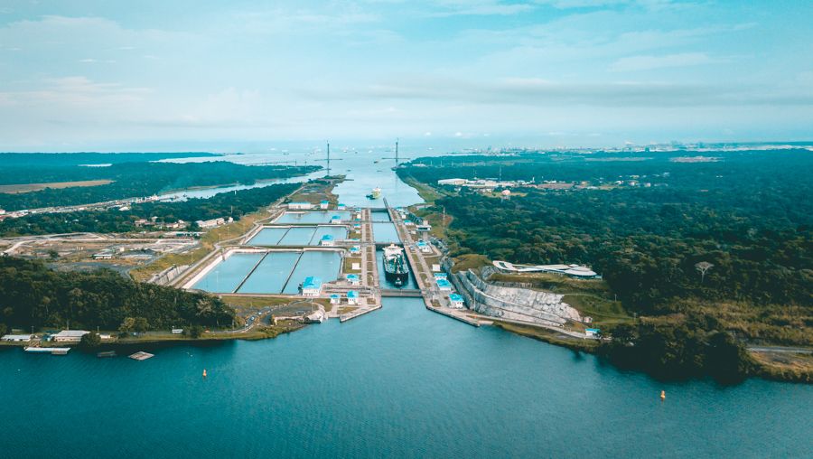 drone view of the panama canal