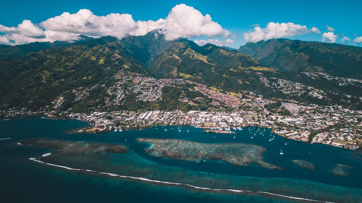 drone shot of beautiful tahiti