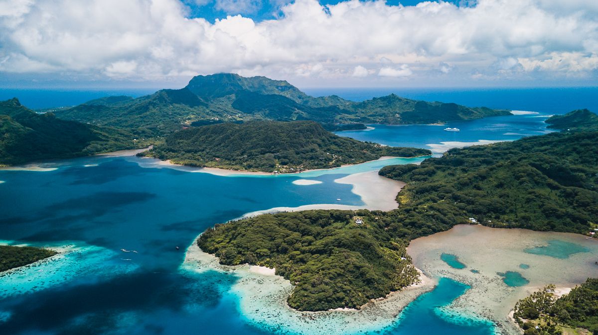 beautiful areal view of huahine island