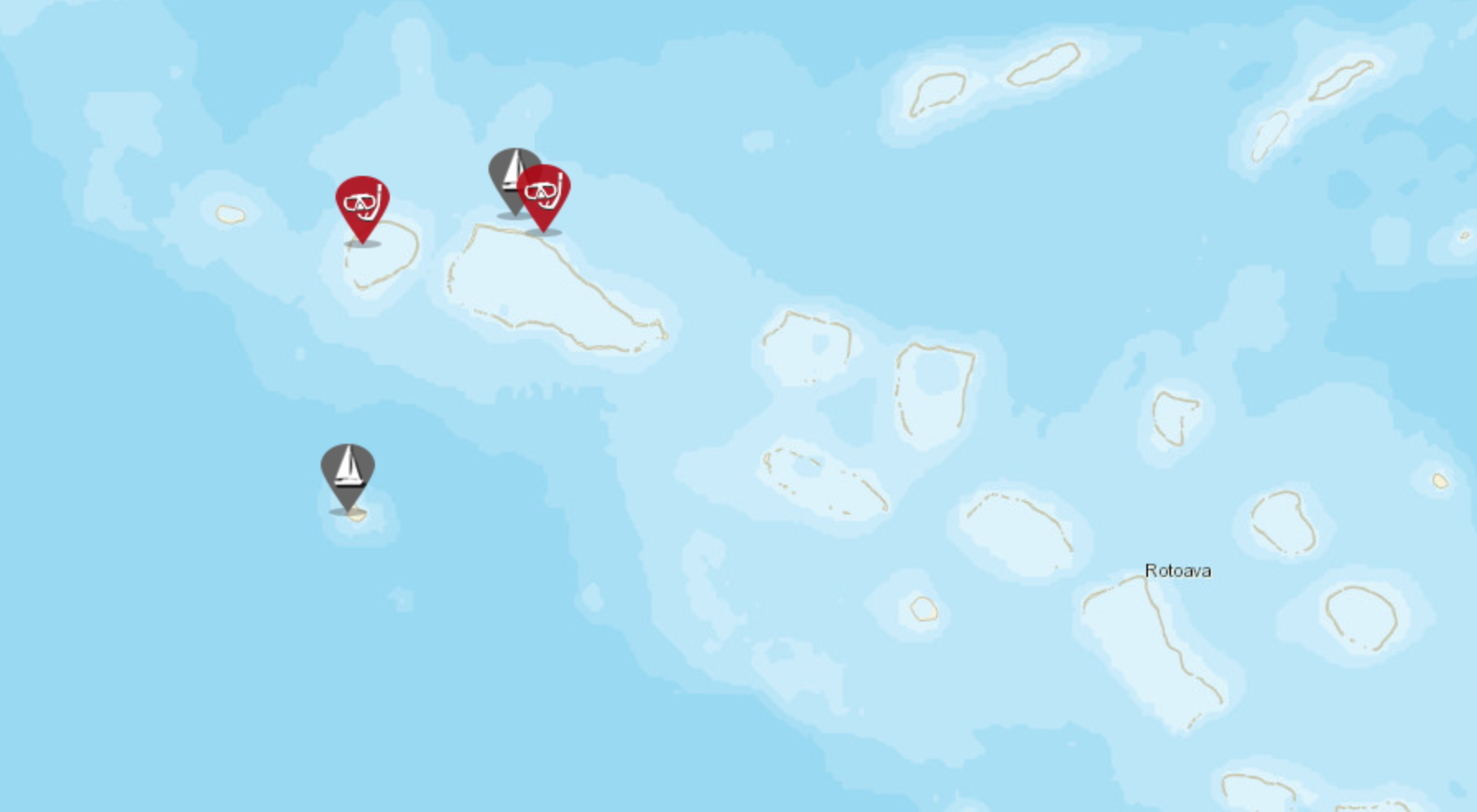 sailing tuamotu map with pins