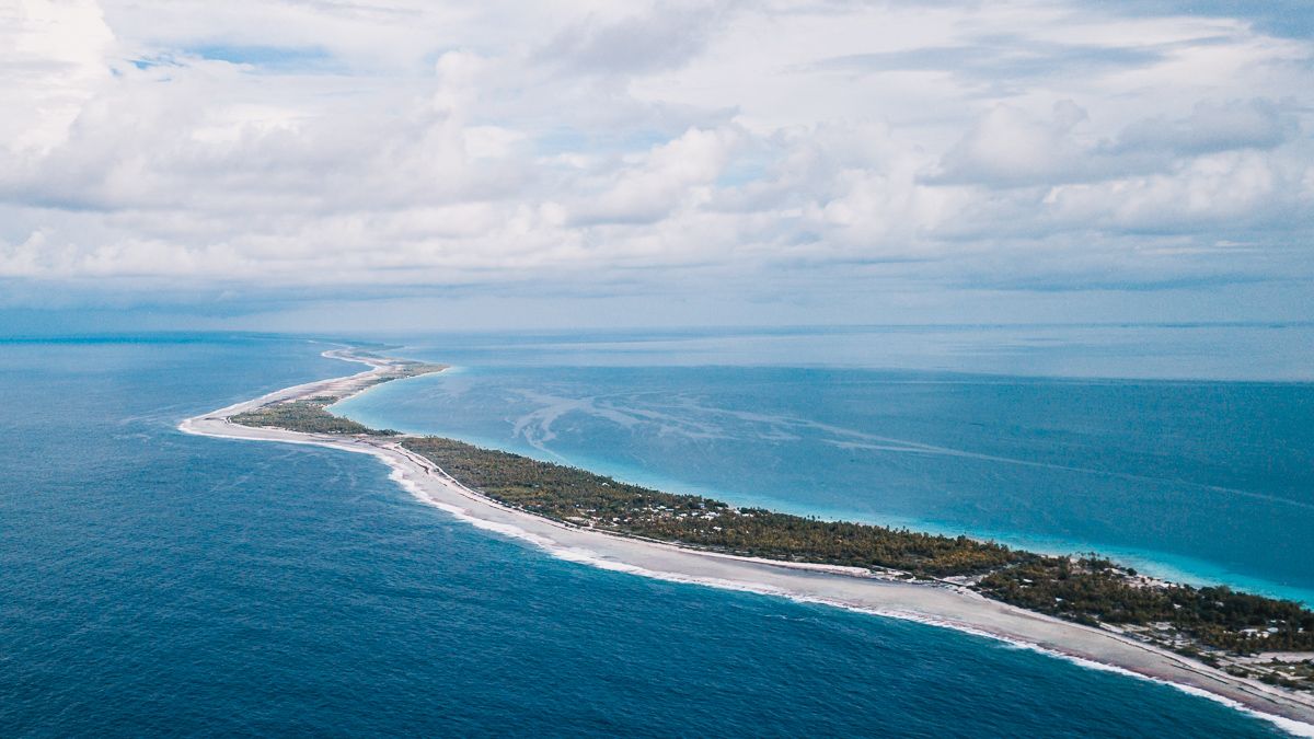 drone view of rangiroa atoll in tuamotu