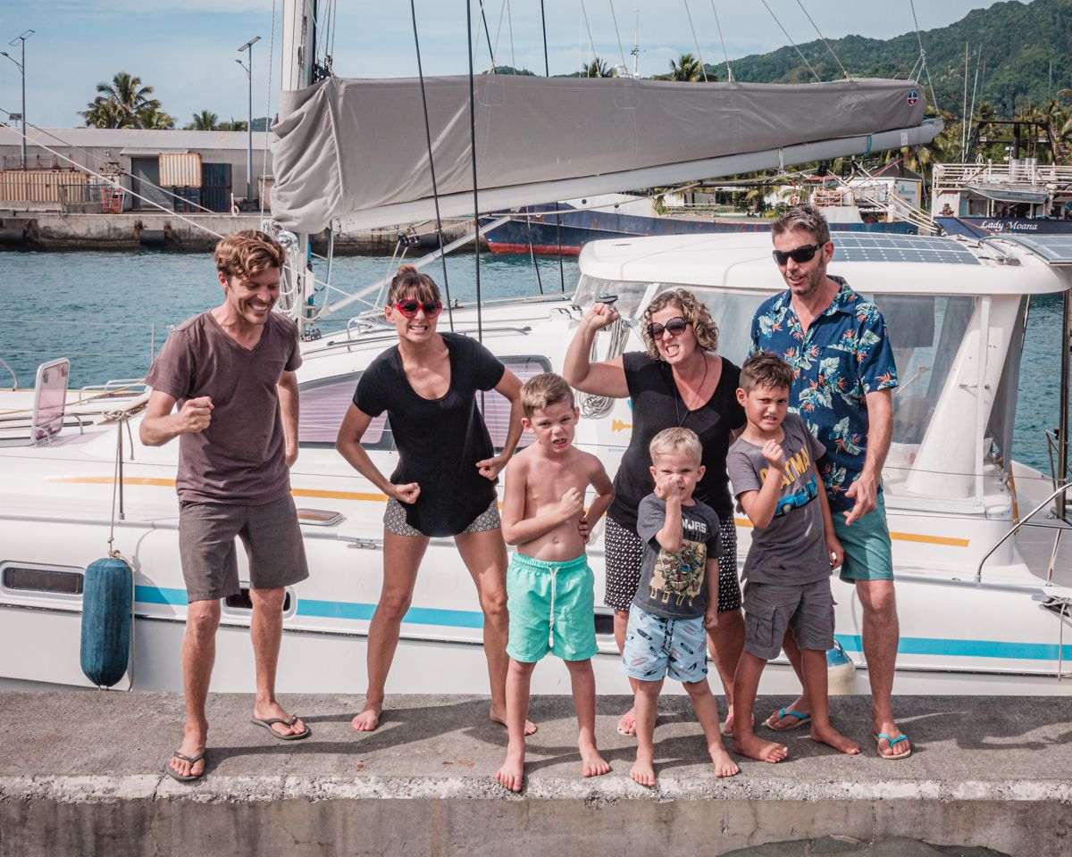 family and friends at the harbor in rarotonga