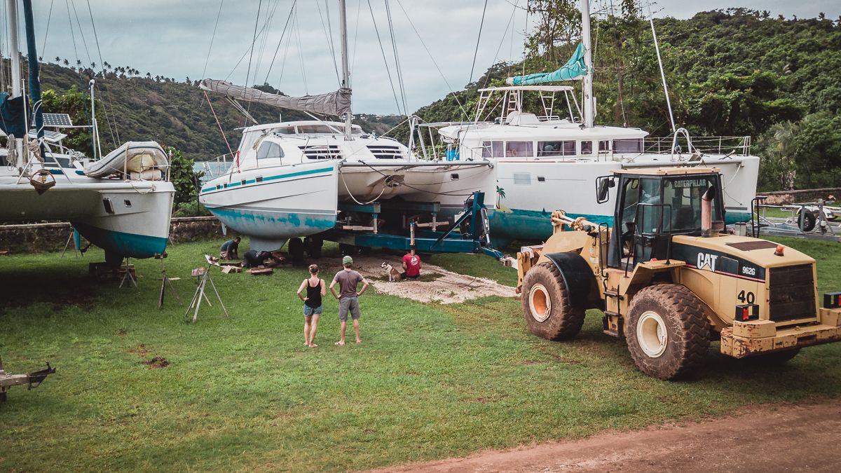 jason and nikki wynn hauling out their sailboat in tonga